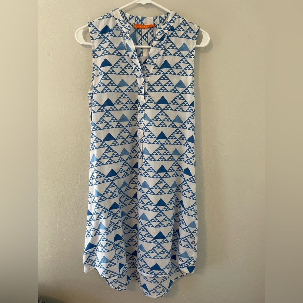 Oliphant Sz S 100% Cotton Geometric Pattern V-neck Sleeveless Dress.